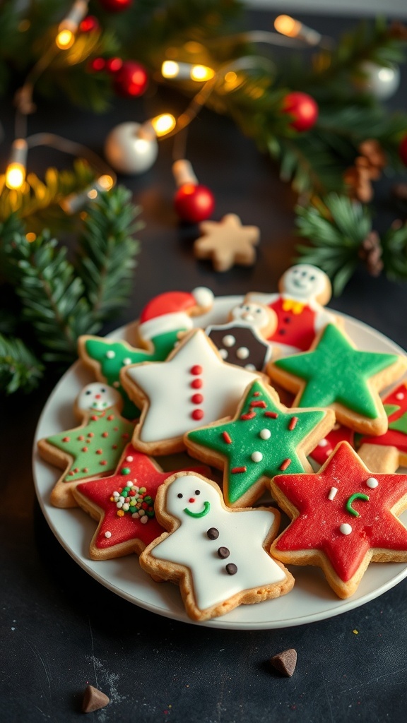 Simple Cake Mix Christmas Cookies A plate of colorful Christmas cookies made from cake mix, decorated with sprinkles and chocolate chips.